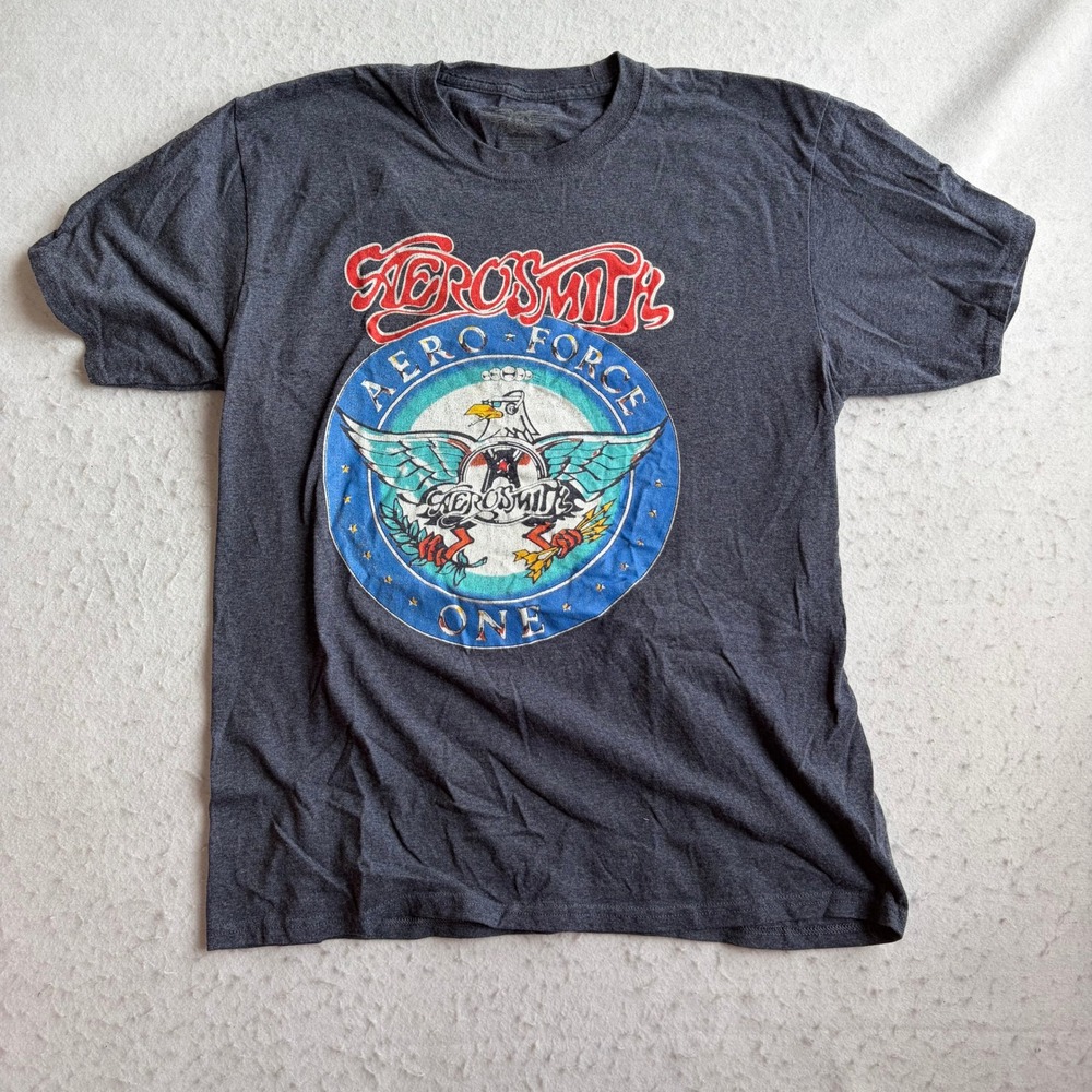 Aerosmith T-Shirt Mens Large Gray Aero-Force One Graphic Band Tee